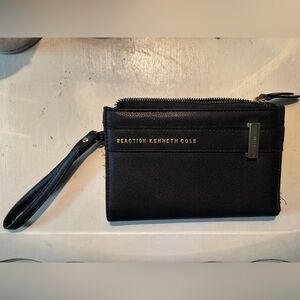 Reaction Kenneth Cole Black Leather Wristlet with Gold Accents